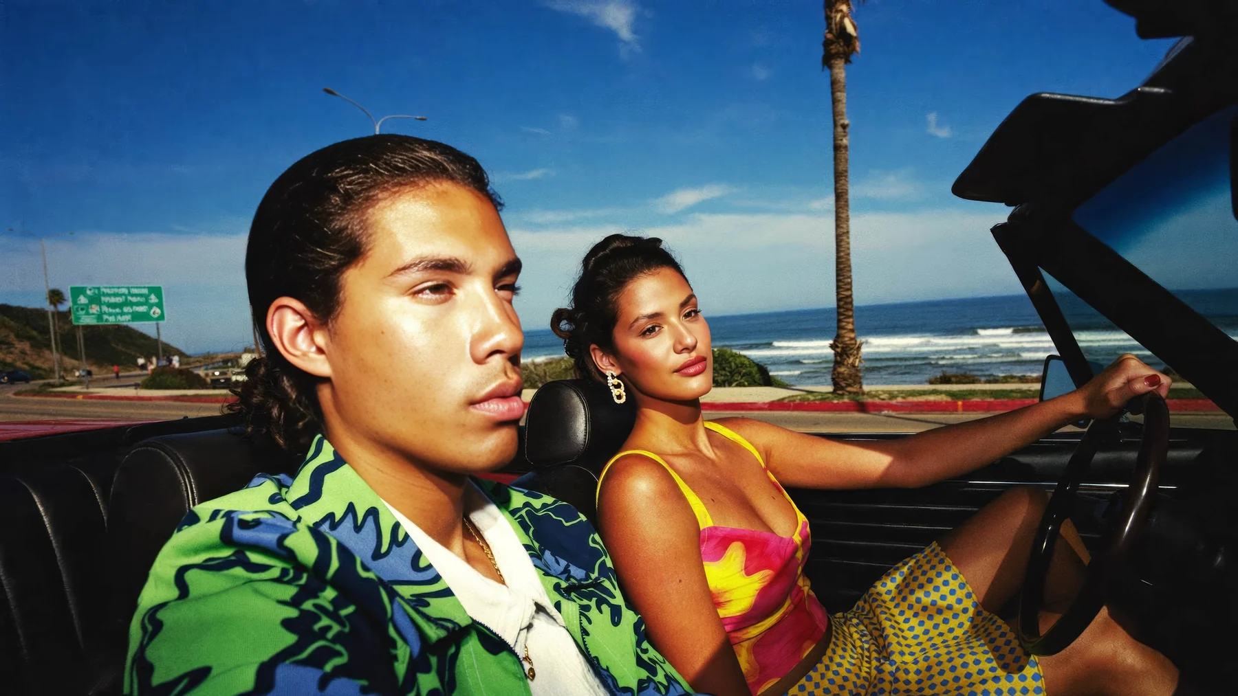 Colorful coastal convertible fashion scene