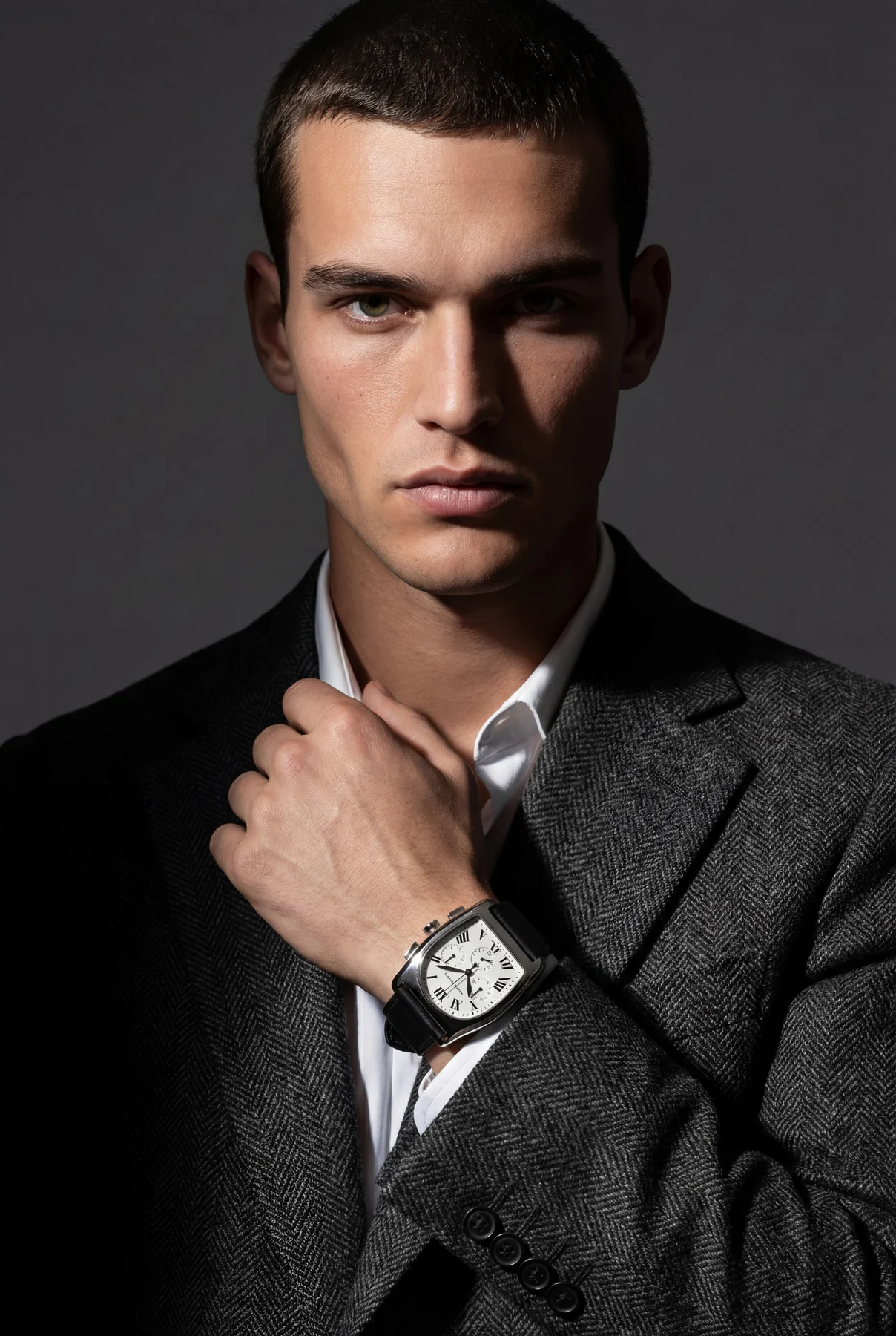 Dark menswear watch portrait